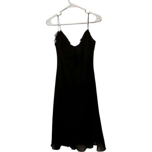 A.B.S. by Allen Schwartz Black Ruffle Slip Dress Size 8 Vintage Old Money - Picture 1 of 11